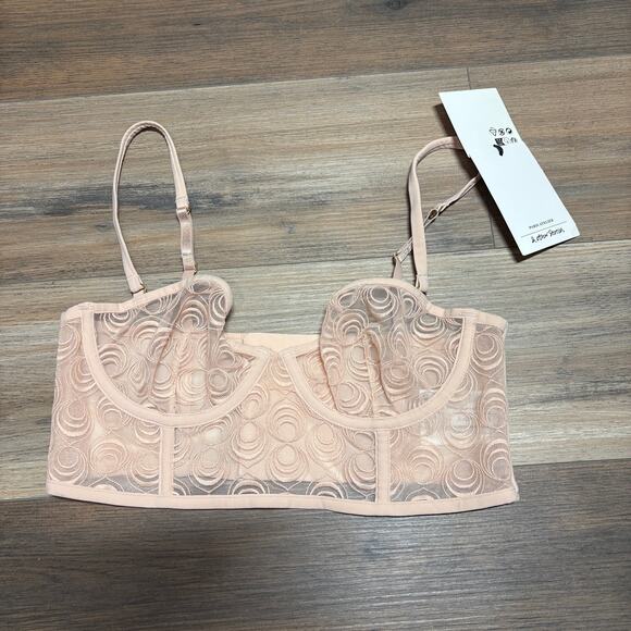 & Other Stories Size 32C Lace Bustier Underwired Bra Pink Adjustable Straps - Picture 2 of 9